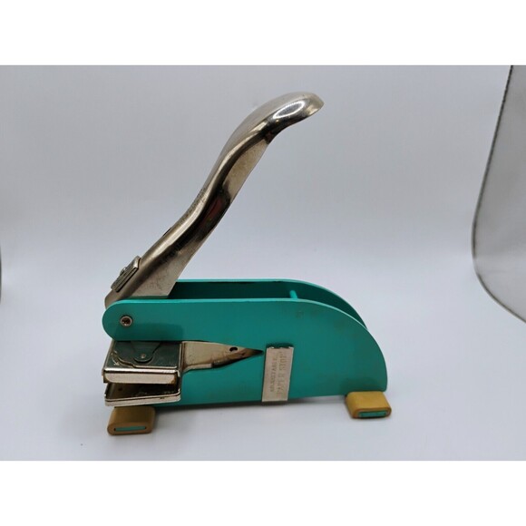 Vtg.  Pirouette Desk Stationary EMBOSSER Stamper Midcentury Mod Aqua Reef Blue - Picture 7 of 13